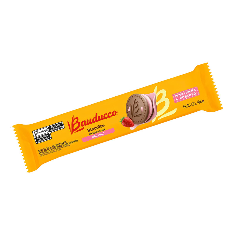 BISCOITO RECHEADO BAUDUCCO 108GR MORANGO - CX COM 48 UN