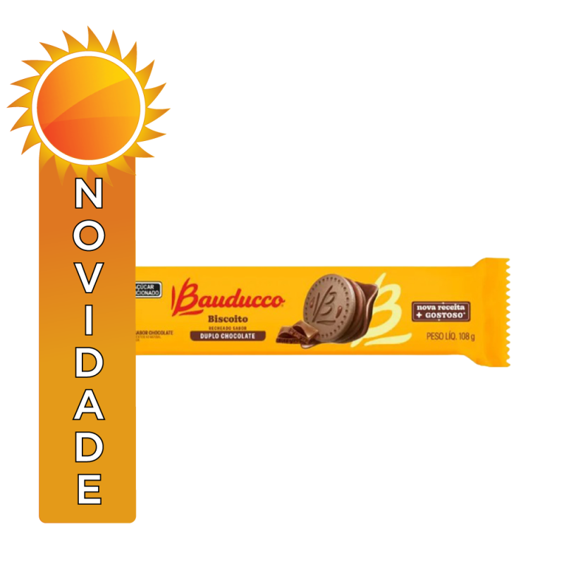 BISCOITO RECHEADO BAUDUCCO 108GR DUPLO CHOCOLATE - CX COM 48 UN
