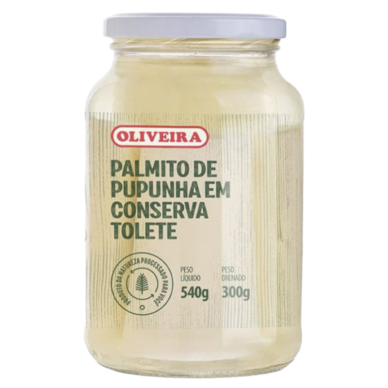PALMITO DE PUPUNHA EM CONSERVA TOLETE VIDRO OLIVEIRA 300GR - CX COM 6 UN