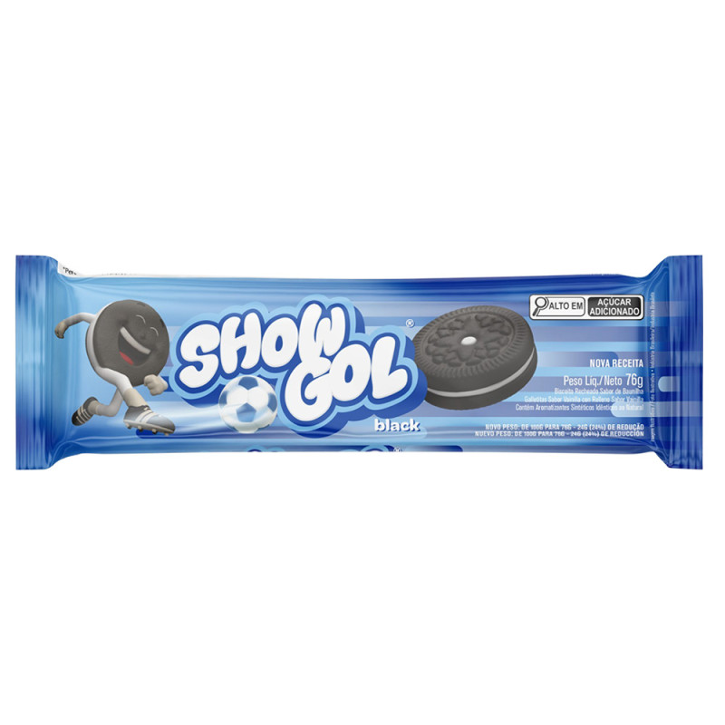 BISCOITO RECHEADO SHOW GOL CORY 76GR BLACK BAUNILHA - CX COM 36 UN