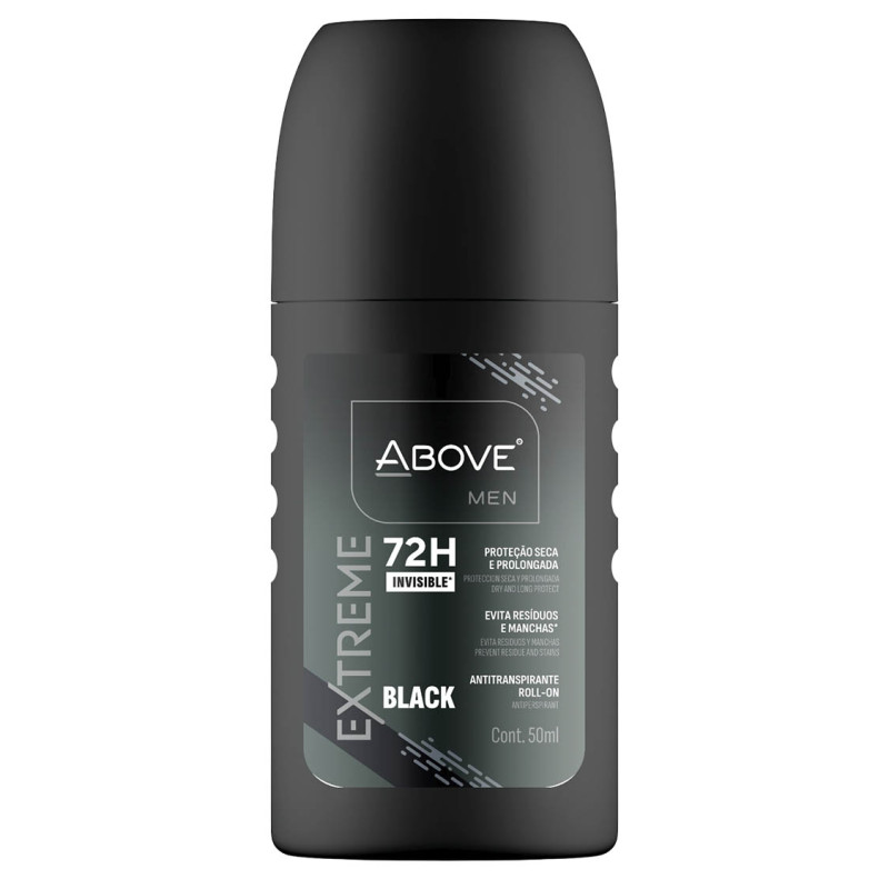 DESODORANTE ROLL-ON ABOVE 72H 50ML EXTREME BLACK - CX COM 12 UN