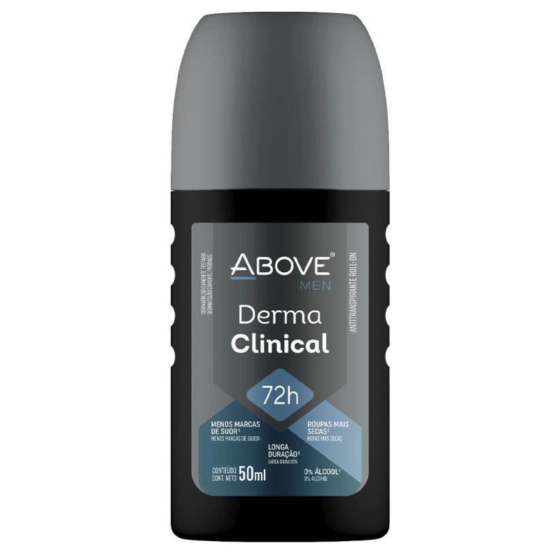 DESODORANTE ROLL-ON ABOVE 72H 50ML DERMA CLINICAL MEN - CX COM 12 UN