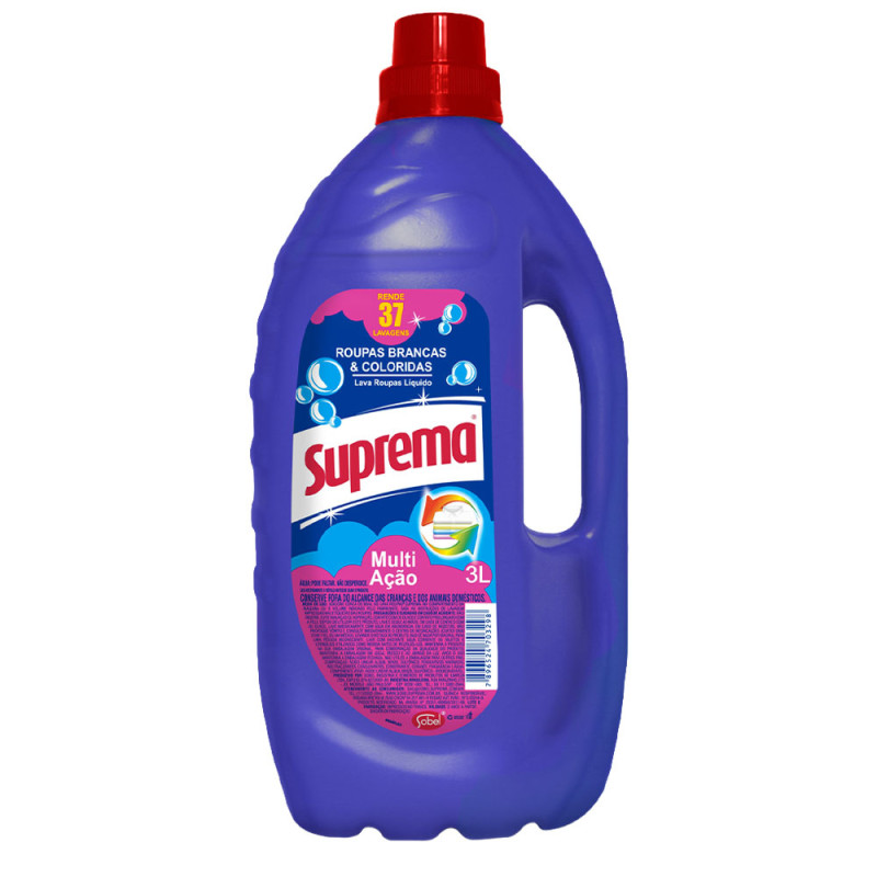 LAVA ROUPAS LÍQUIDO SUPREMA 3 LITROS MULTI AÇÃO - CX COM 6 UN