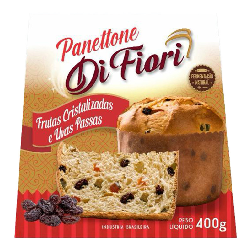 PANETTONE DI FIORI 400GR FRUTAS CRISTALIZADAS E UVAS PASSAS - UNIDADE
