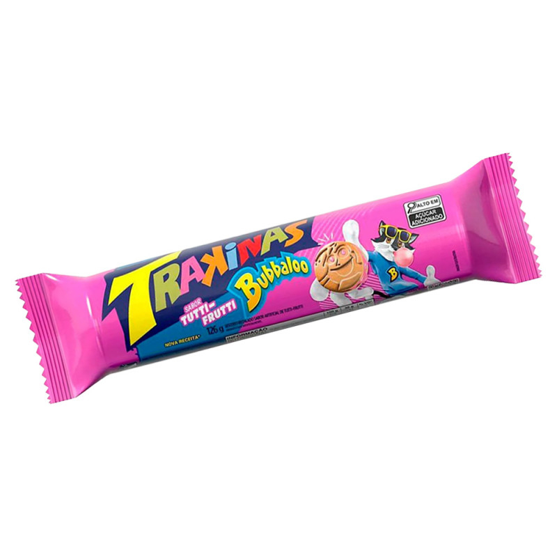 BISCOITO RECHEADO TRAKINAS 126GR BUBBALOO TUTTI FRUTTI - CX COM 54 UN