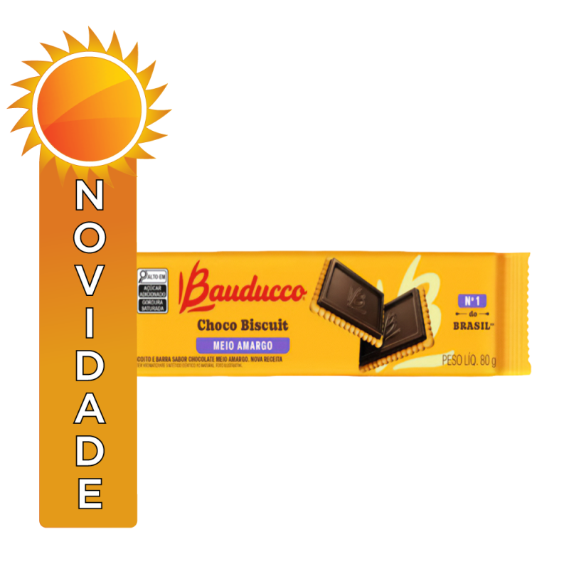 BISCOITO CHOCOBISCUIT BAUDUCCO 80GR MEIO AMARGO - CX COM 24 UN