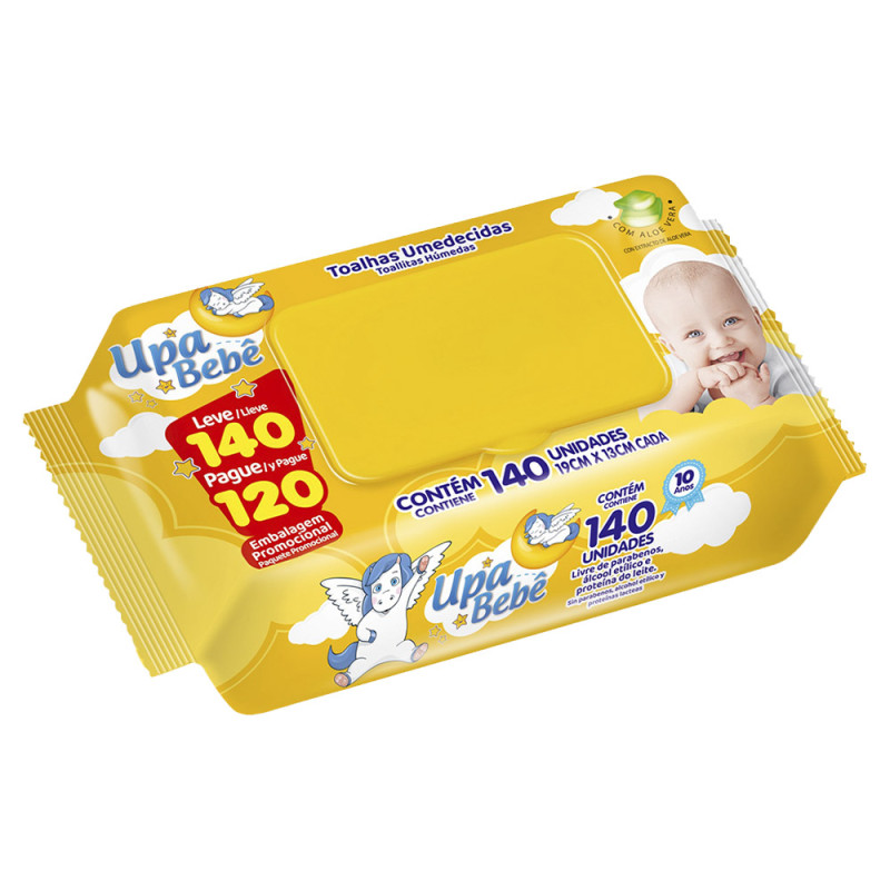 TOALHA UMEDECIDA UPA BEBÊ C/ 140UN AMARELO - CX COM 12 UN