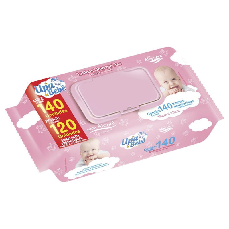 TOALHA UMEDECIDA UPA BEBÊ C/140UN ROSA - CX COM 12 UN