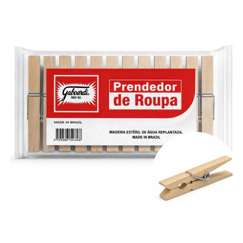 PRENDEDOR DE ROUPA GABOARDI MADEIRA C/ 12 PEQUENO - FD COM 50 UN