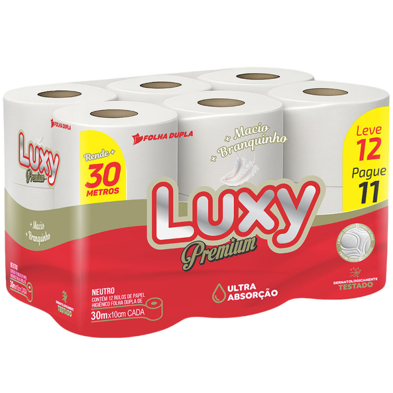 PAPEL HIGIÊNICO LUXY PREMIUM NEUTRO 12X30MT FOLHA DUPLA - FD COM 6 PC