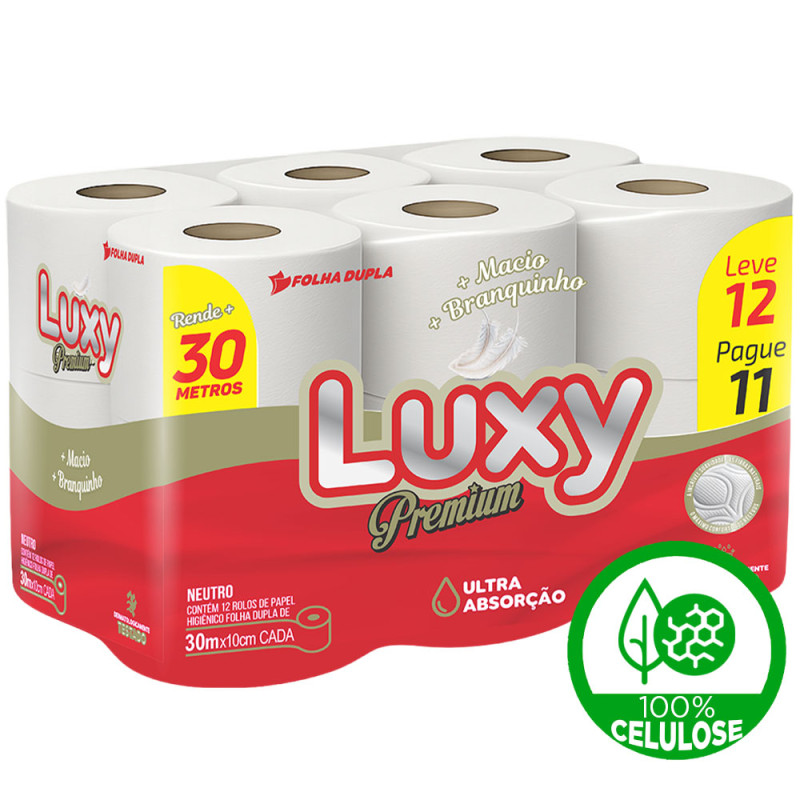 PAPEL HIGIÊNICO LUXY PREMIUM NEUTRO 12X30MT FOLHA DUPLA - FD COM 6 PC