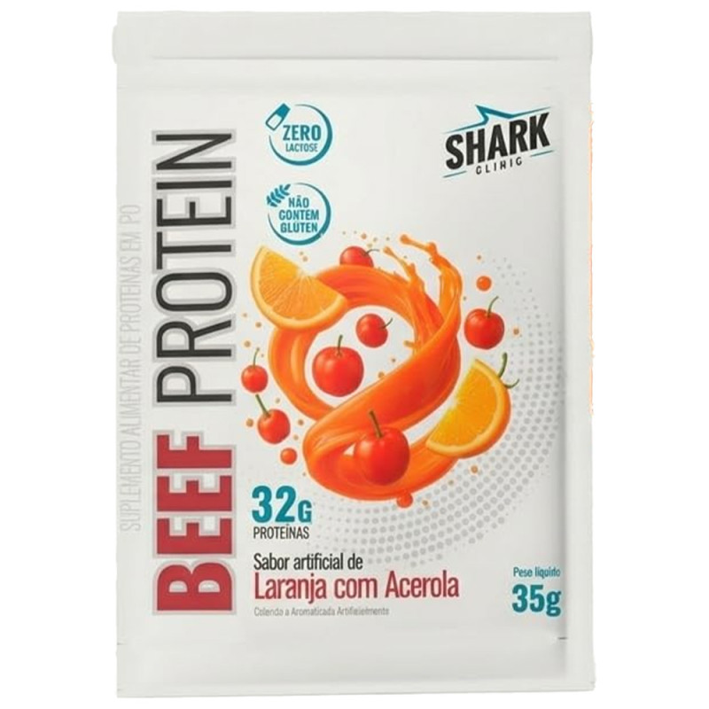 WHEY BEEF PROTEIN SHARK PRO SACHÊ 35GR LARANJA COM ACEROLA - DP COM 10 UN