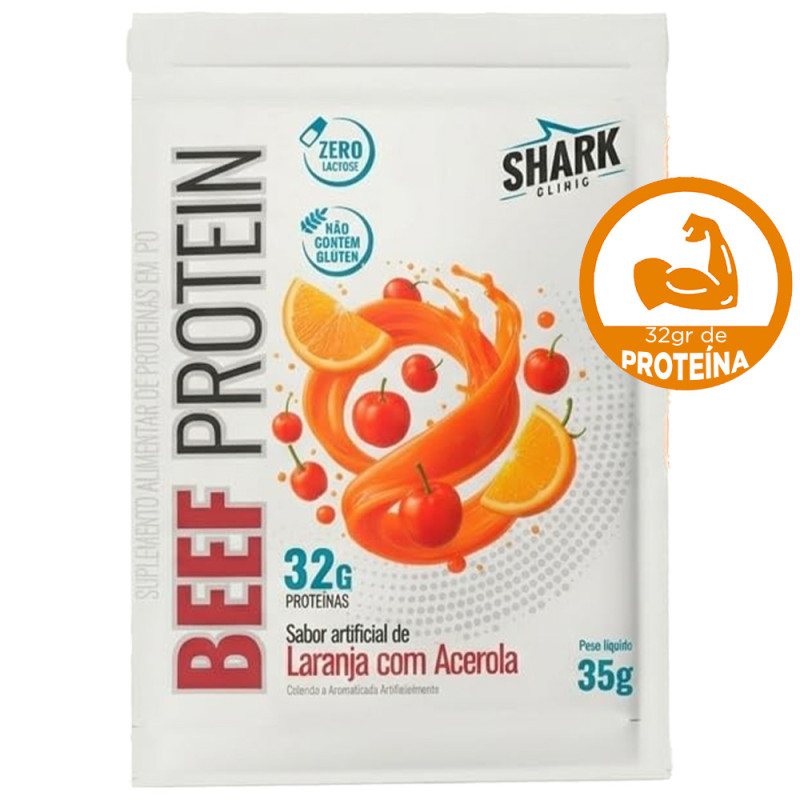 WHEY BEEF PROTEIN SHARK PRO SACHÊ 35GR LARANJA COM ACEROLA - DP COM 10 UN