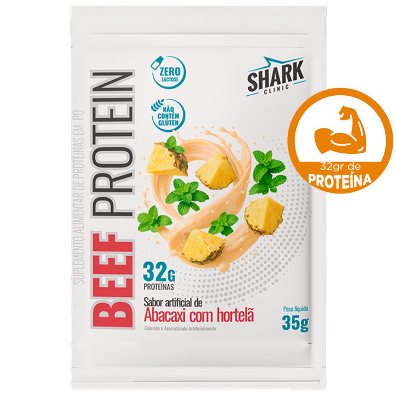 WHEY BEEF PROTEIN SHARK PRO SACHÊ 35GR ABACAXI COM HORTELÃ - DP COM 10 UN