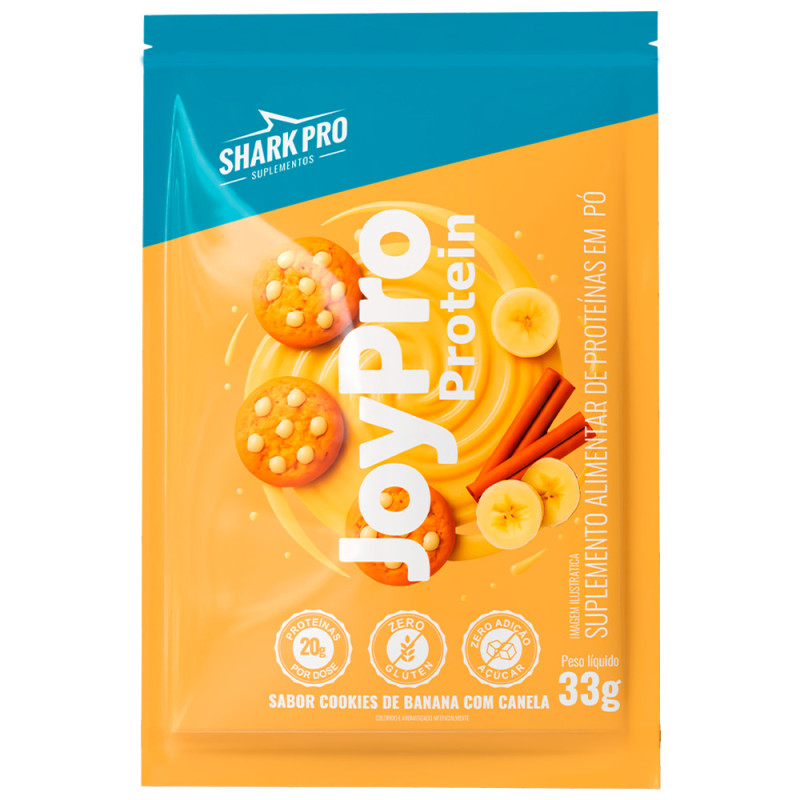 WHEY PROTEIN JOYPRO SHARK PRO SACHÊ 33GR COOKIES DE BANANA COM CANELA - DP COM 10 UN
