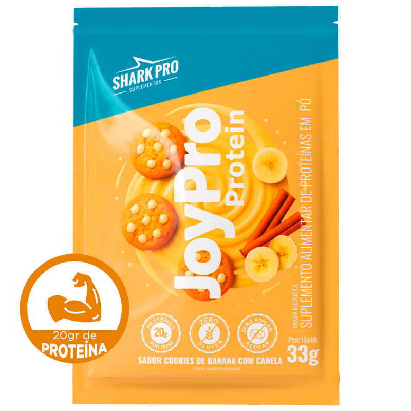 WHEY PROTEIN JOYPRO SHARK PRO SACHÊ 33GR COOKIES DE BANANA COM CANELA - DP COM 10 UN