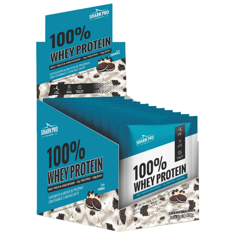 WHEY PROTEIN 100% SHARK PRO SACHÊ 40GR COOKIES - DP COM 10 UN