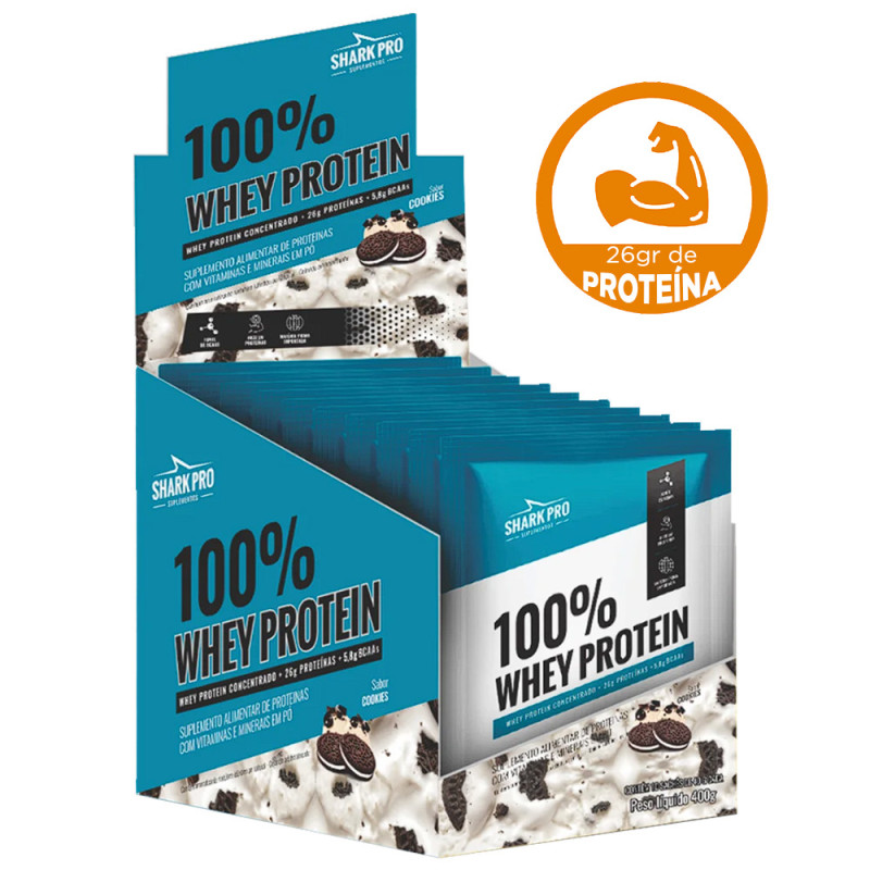 WHEY PROTEIN 100% SHARK PRO SACHÊ 40GR COOKIES - DP COM 10 UN