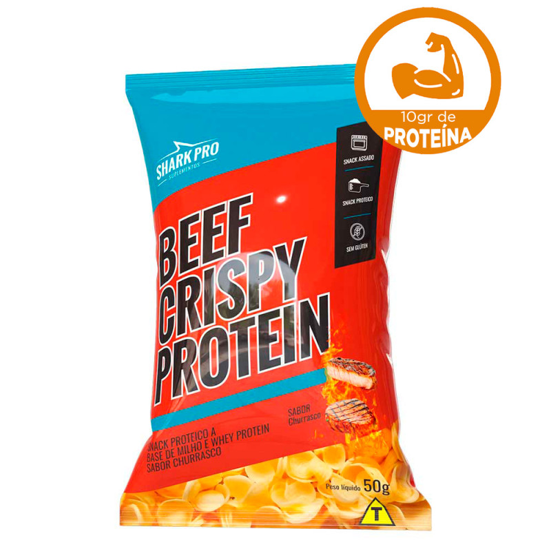 SALGADINHO CRISPY PROTEIN SHARK PRO 50GR CHURRASCO - CX COM 10 UN