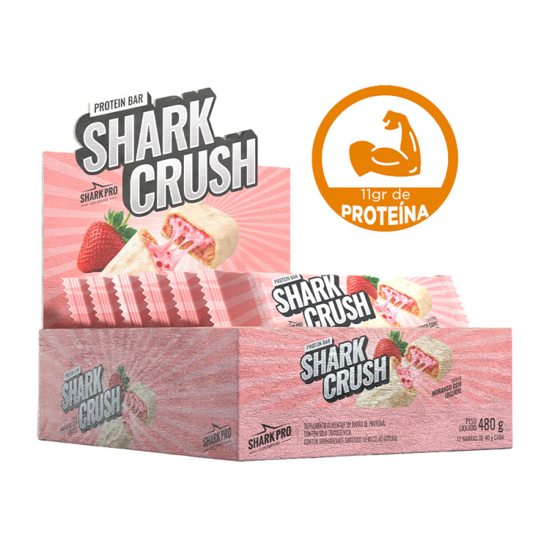 BARRA PROTEICA SHARKCRUSH SHARK PRO 40GR IOGURTE DE MORANGO - DP COM 12 UN