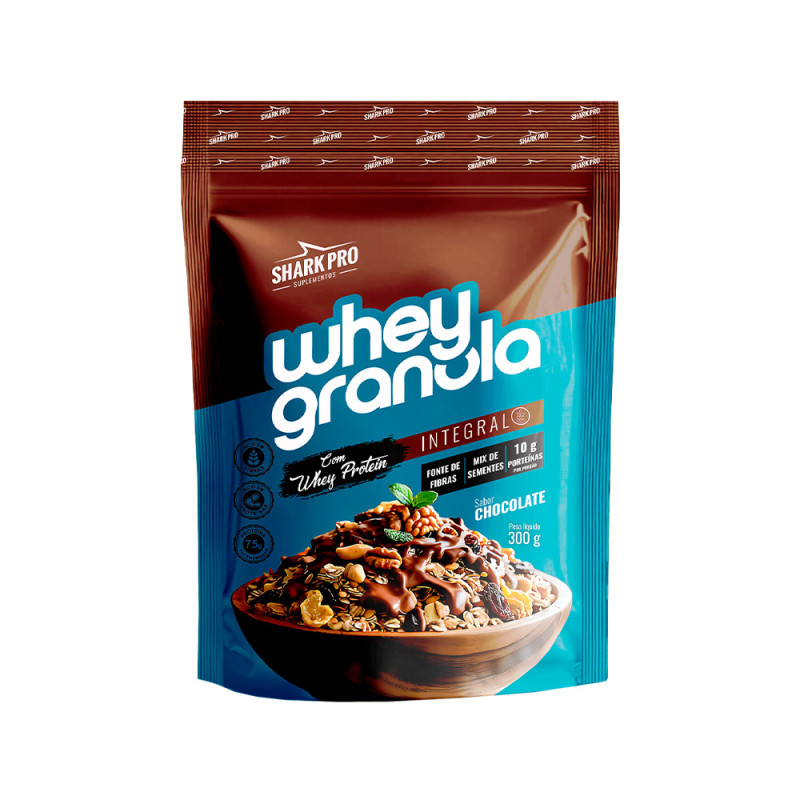 GRANOLA COM WHEY PROTEIN SHARK PRO 300GR CHOCOLATE - CX COM 8 UN