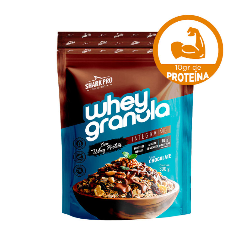 GRANOLA COM WHEY PROTEIN SHARK PRO 300GR CHOCOLATE - CX COM 8 UN