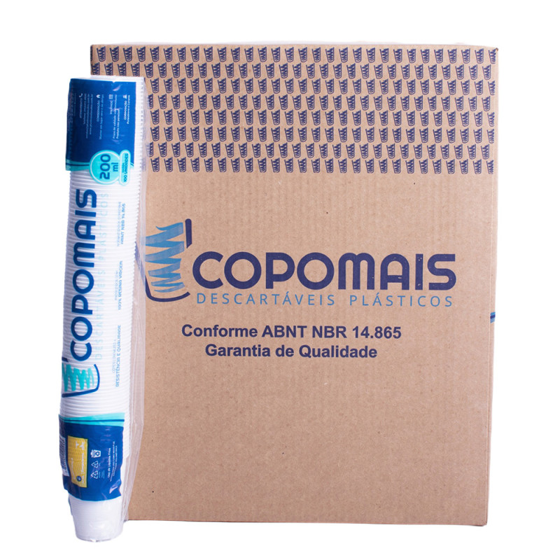 COPO DESCARTÁVEL COPOMAIS 100X200ML BRANCO - CX COM 25 UN