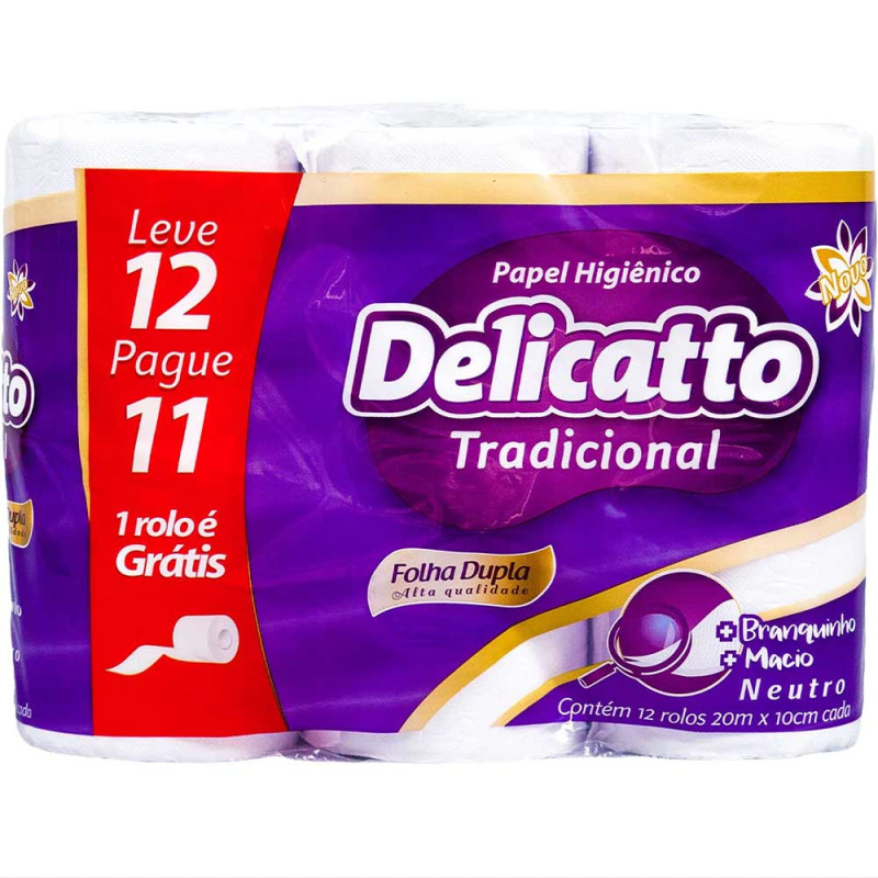 PAPEL HIGIÊNICO DELICATTO TRADICIONAL 12X20MT FOLHA DUPLA - FD COM 6 PC