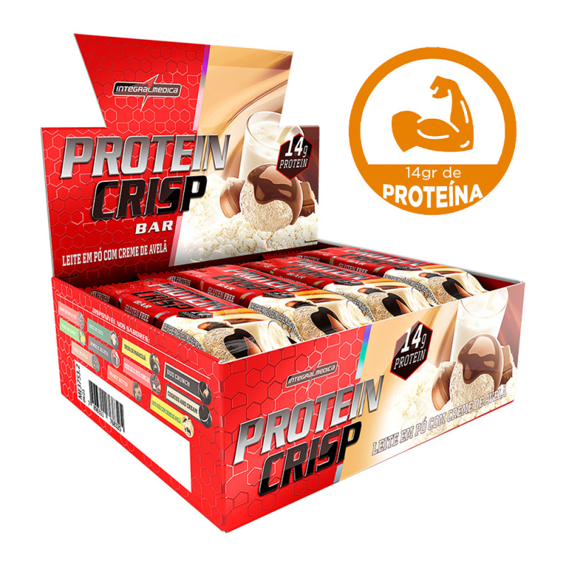 BARRA PROTEIN CRISP INTEGRALMEDICA 45GR LEITE EM PÓ COM CREME DE AVELÃ - DP COM 12 UN