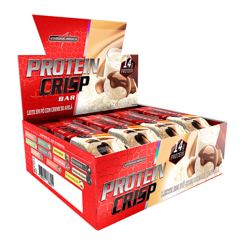 BARRA PROTEIN CRISP INTEGRALMEDICA 45GR LEITE EM PÓ COM CREME DE AVELÃ - DP COM 12 UN