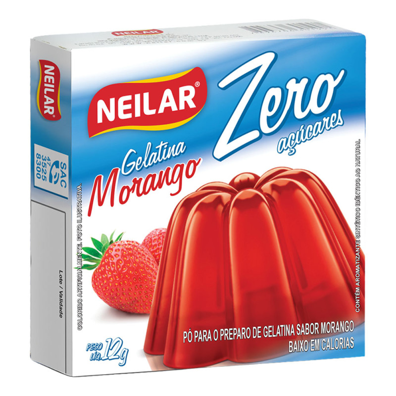 GELATINA ZERO AÇÚCARES NEILAR 12GR MORANGO - CX COM 24 UN