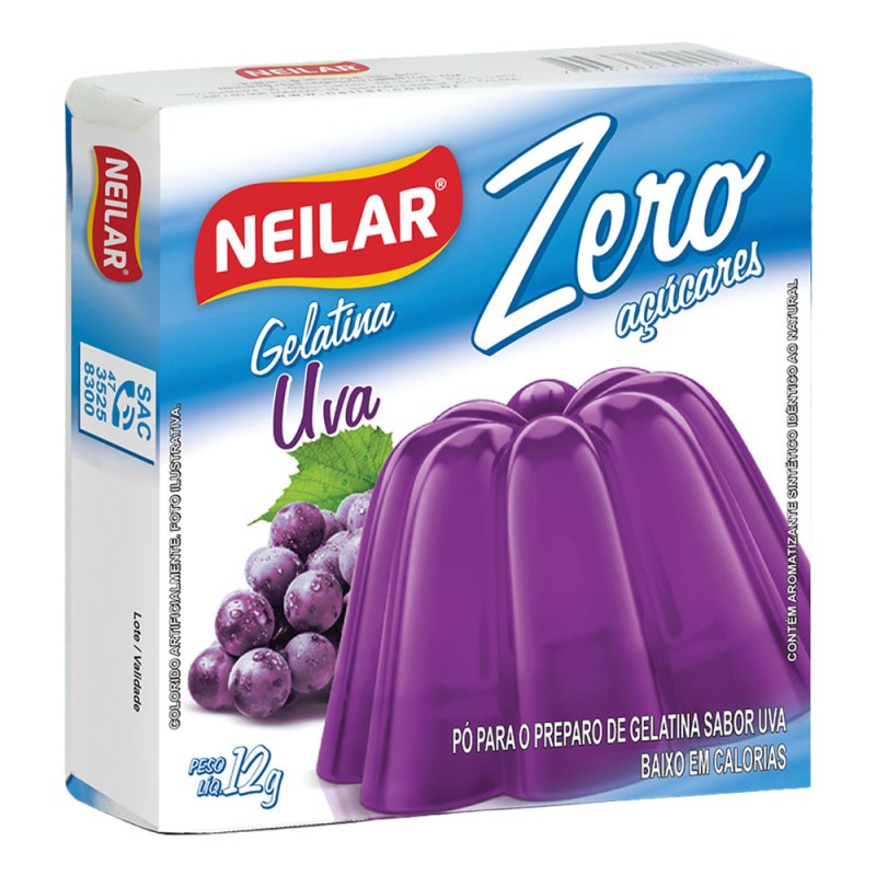 GELATINA ZERO AÇÚCARES NEILAR 12GR UVA - CX COM 24 UN