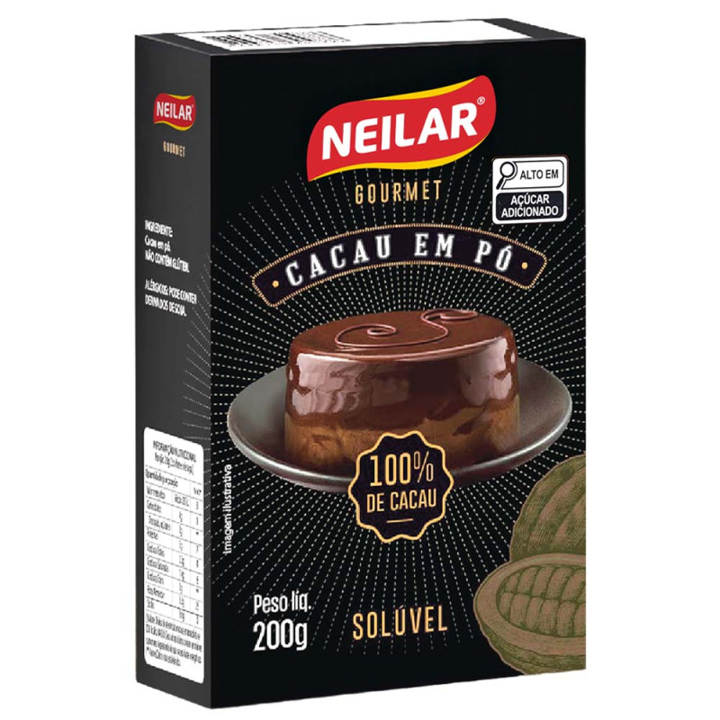 CHOCOLATE EM PÓ SOLÚVEL NEILAR 200GR CACAU 100% - CX COM 12 UN