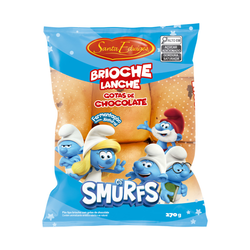 PÃO BRIOCHE LANCHE SANTA EDWIGES SMURFS 270GR GOTAS DE CHOCOLATE - CX COM 9 PC