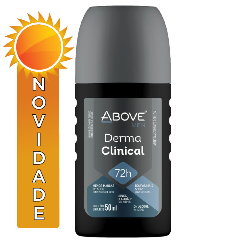 DESODORANTE ROLL-ON ABOVE 72H 50ML DERMA CLINICAL MEN - CX COM 12 UN
