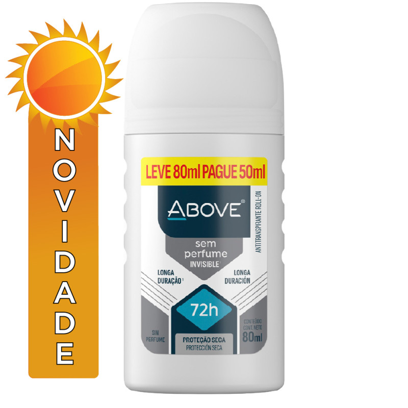 DESODORANTE ROLL-ON ABOVE 72H 80ML SEM PERFUME INVISIBLE - CX COM 12 UN