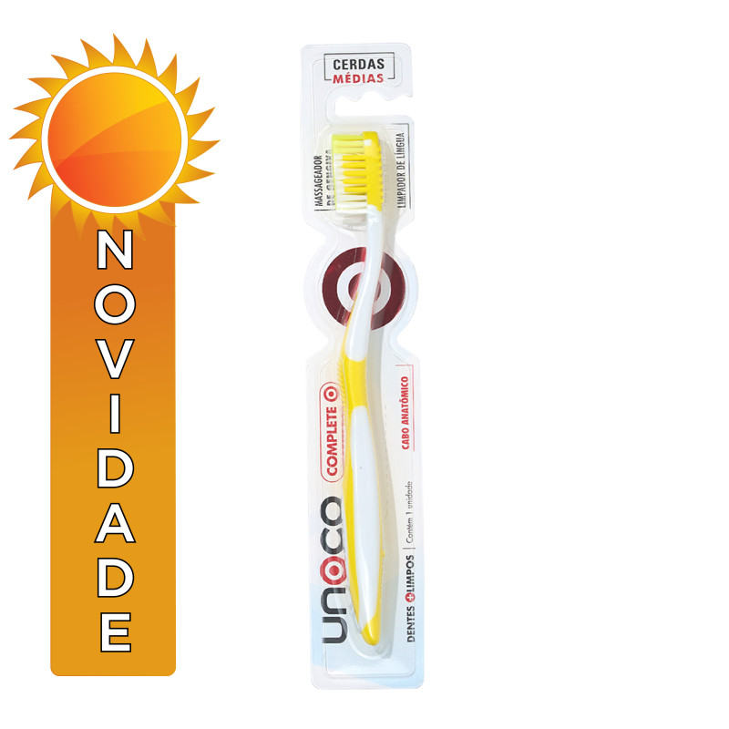 ESCOVA DENTAL ADULTA UNOCO CERDAS MÉDIAS COMPLETE - PC COM 12 UN