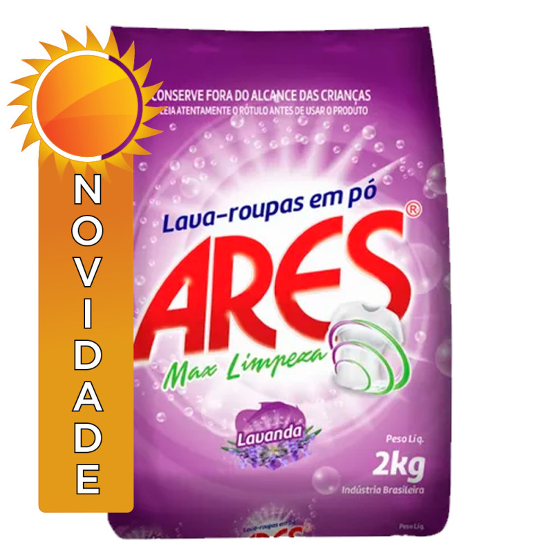 LAVA ROUPAS EM PÓ ARES 2 KILOS LAVANDA - CX COM 5 UN
