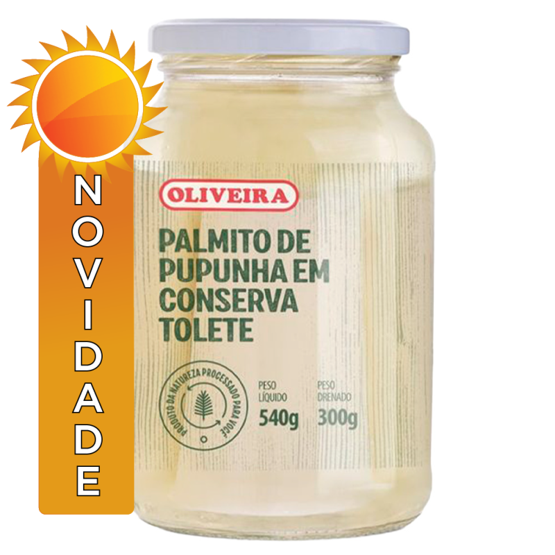 PALMITO DE PUPUNHA EM CONSERVA TOLETE VIDRO OLIVEIRA 300GR - CX COM 6 UN