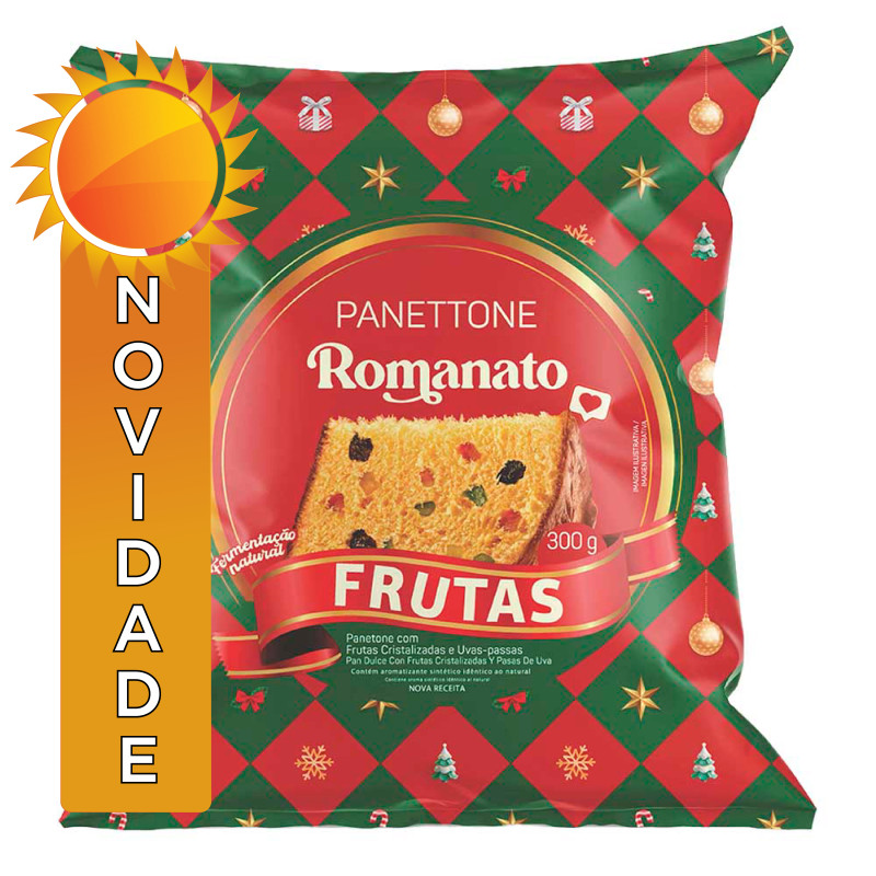 PANETTONE ROMANATO FLOWPACK 300GR FRUTAS -  CX COM 12 UN