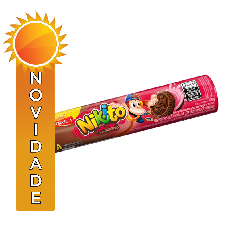 BISCOITO RECHEADO NIKITO 120GR  CHOCO/MORANGO - CX COM 36 UN