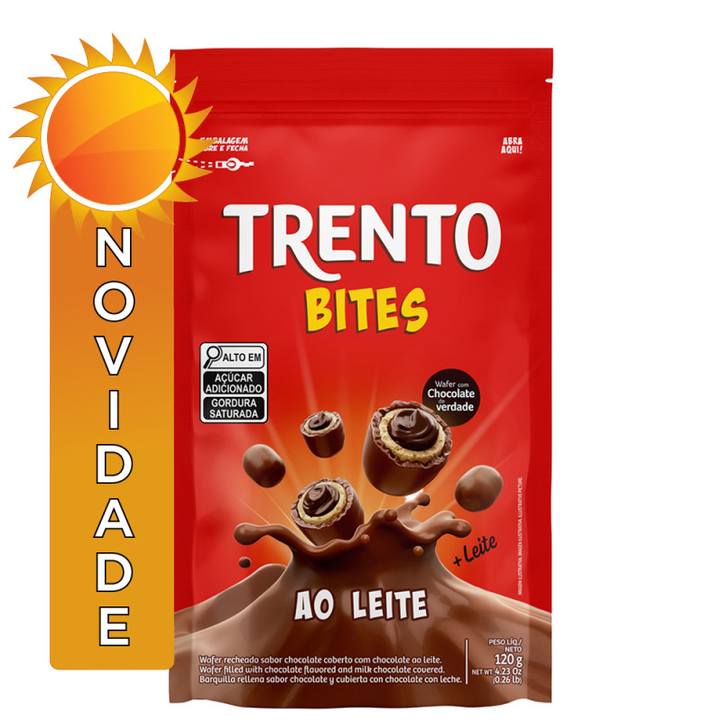 CHOCOLATE TRENTO PECCIN BITES POUCH 120GR AO LEITE - CX COM 20 SC