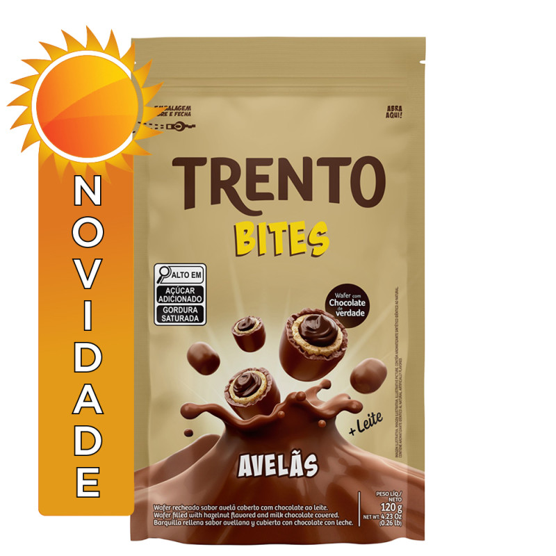 CHOCOLATE TRENTO PECCIN BITES POUCH 120GR AVELÃS - CX COM 20 SC