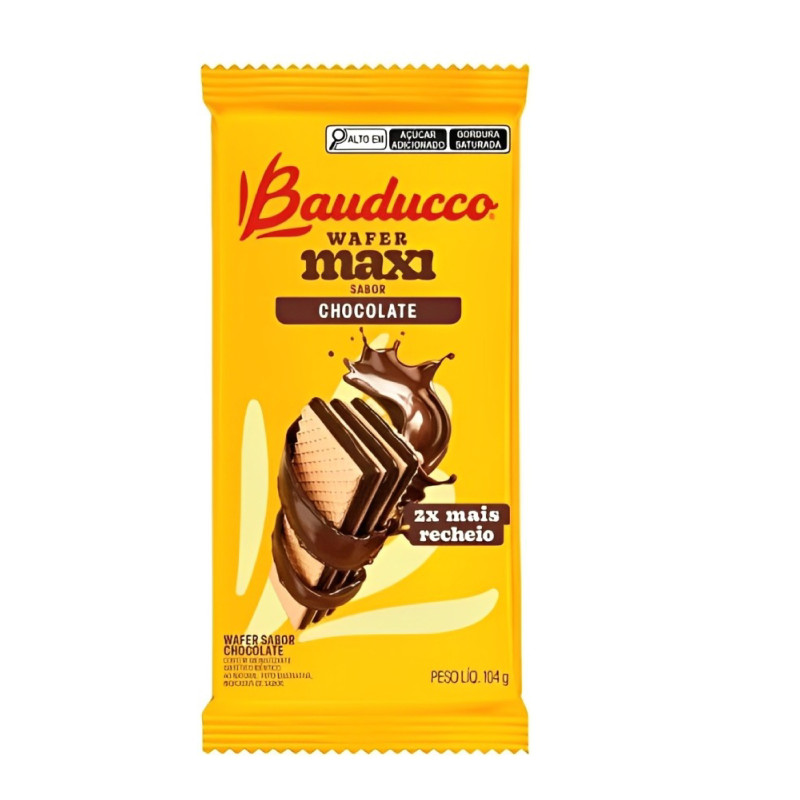 BISCOITO WAFER MAXI BAUDUCCO 104GR CHOCOLATE - CX COM 36 UN