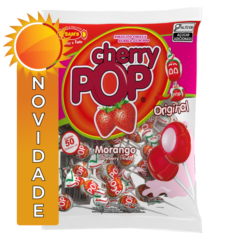 PIRULITO CHERRY POP SAM'S 14GR ORIGINAL MORANGO - PC COM 50 UN