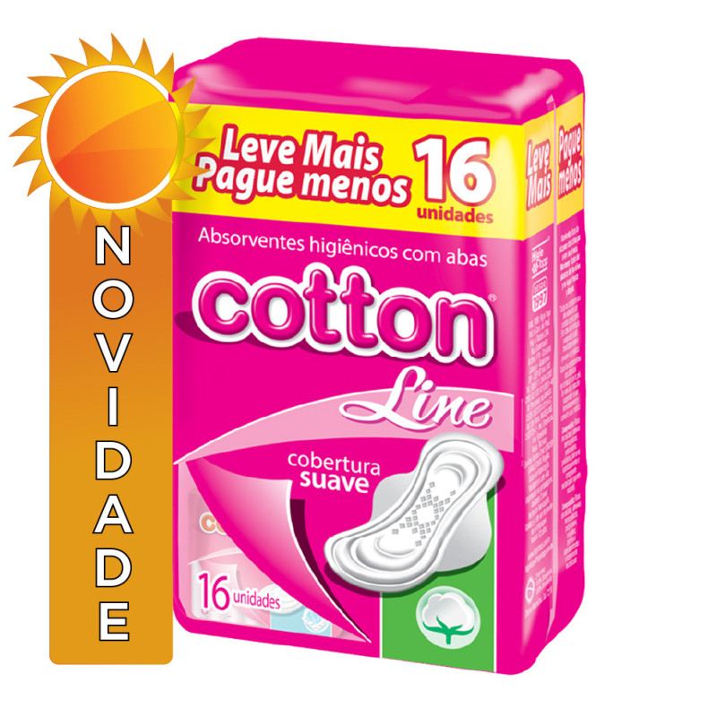 ABSORVENTE COTTON LINE C/ 16UN SUAVE COM ABAS - CX COM 30 UN