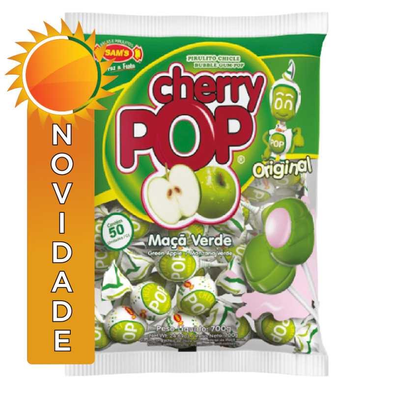 PIRULITO CHERRY POP SAM'S 14GR ORIGINAL MAÇÃ VERDE - PC COM 50 UN