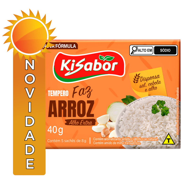 TEMPERO FAZ ARROZ KISABOR 5X8GR ALHO EXTRA - CX COM 24 UN