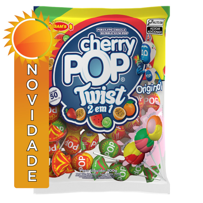 PIRULITO CHERRY POP SAM'S 14GR ORIGINAL TWIST 2 EM 1 - PC COM 50 UN