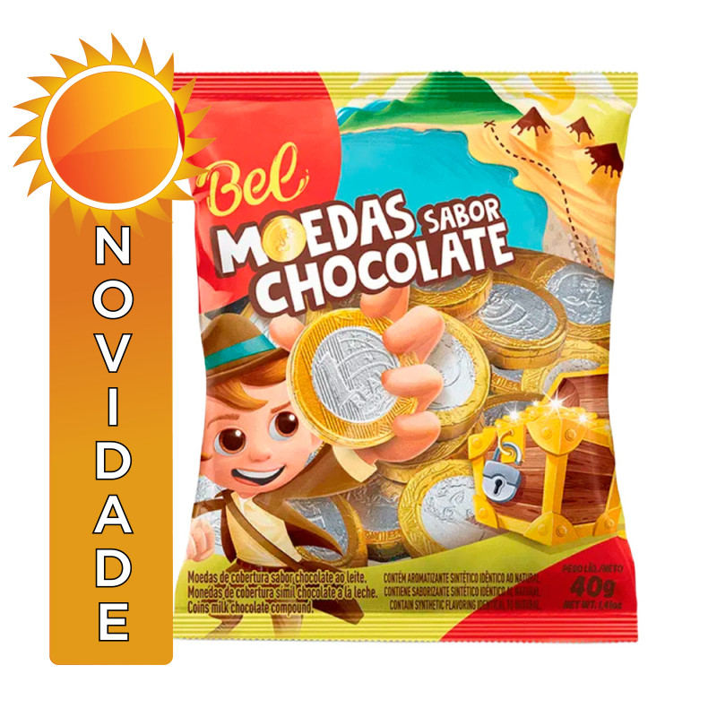 MOEDAS DE CHOCOLATE BEL 40GR 1 REAL - CX COM 25 PC